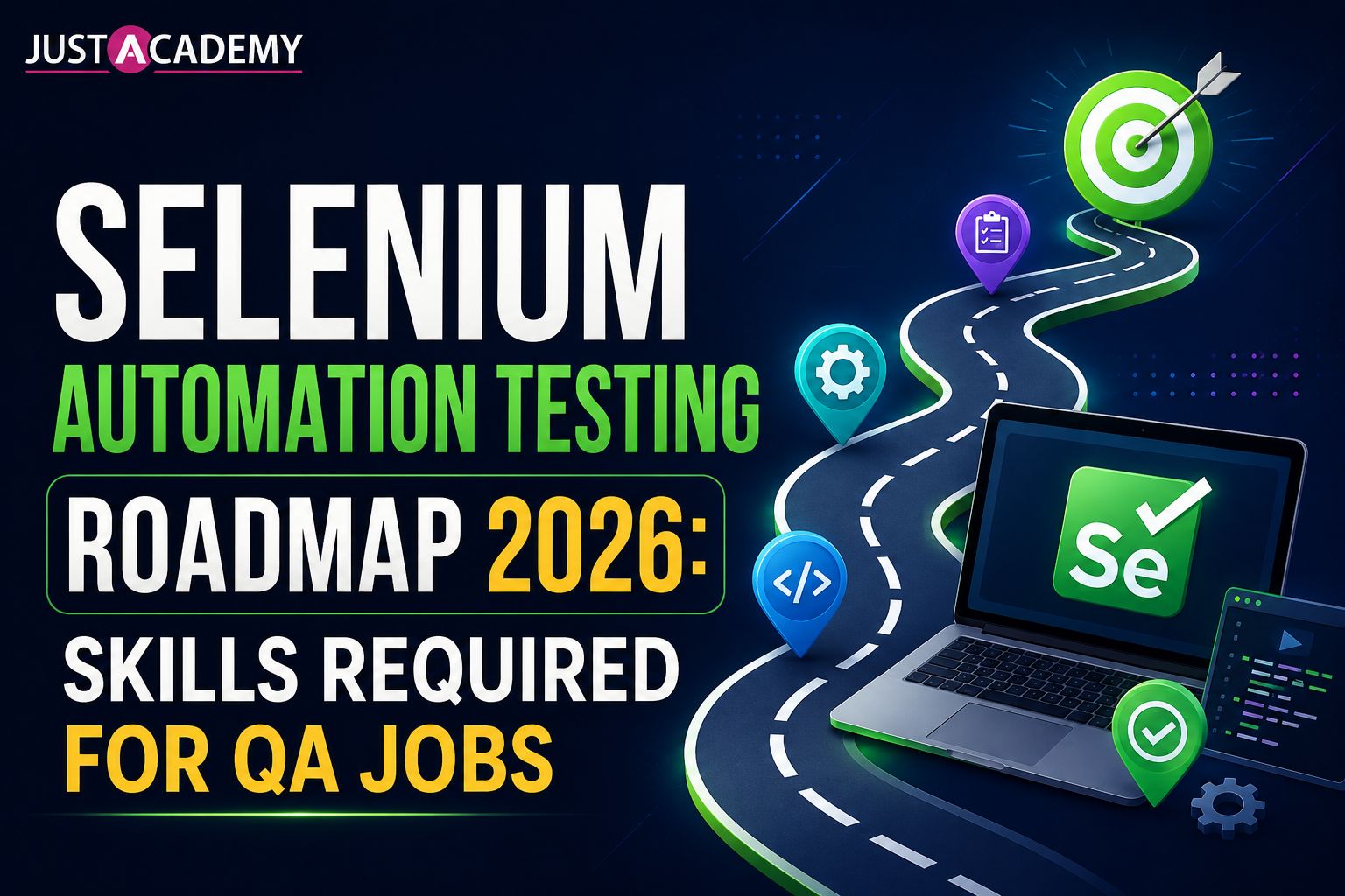 QA engineer following a selenium automation testing roadmap on laptop