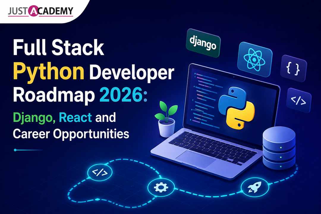 python full stack developer roadmap 2026 showing django react and javascript workflow