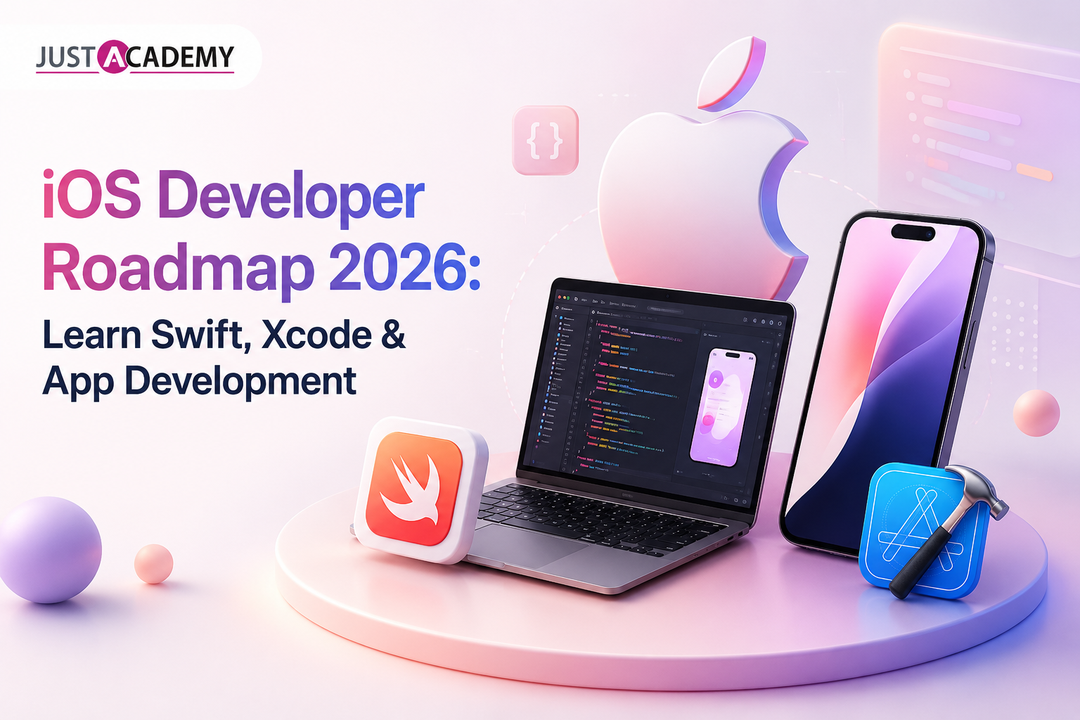 iOS developer roadmap 2026 showing Swift, Xcode and app development learning path
