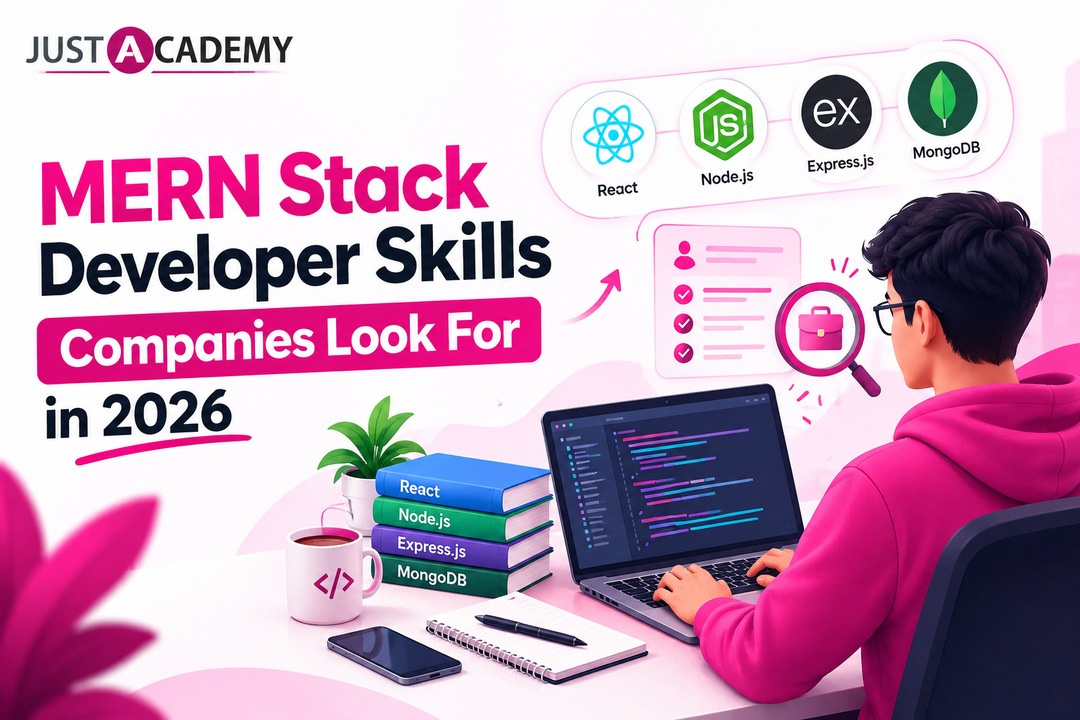 MERN stack developer working on a react js and node js project on a laptop