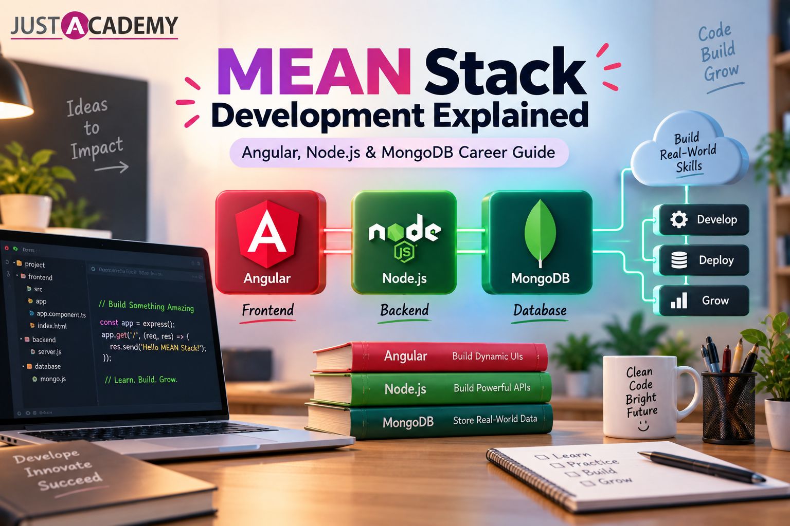 MEAN stack development guide showing Angular Node.js and MongoDB for Pune developers