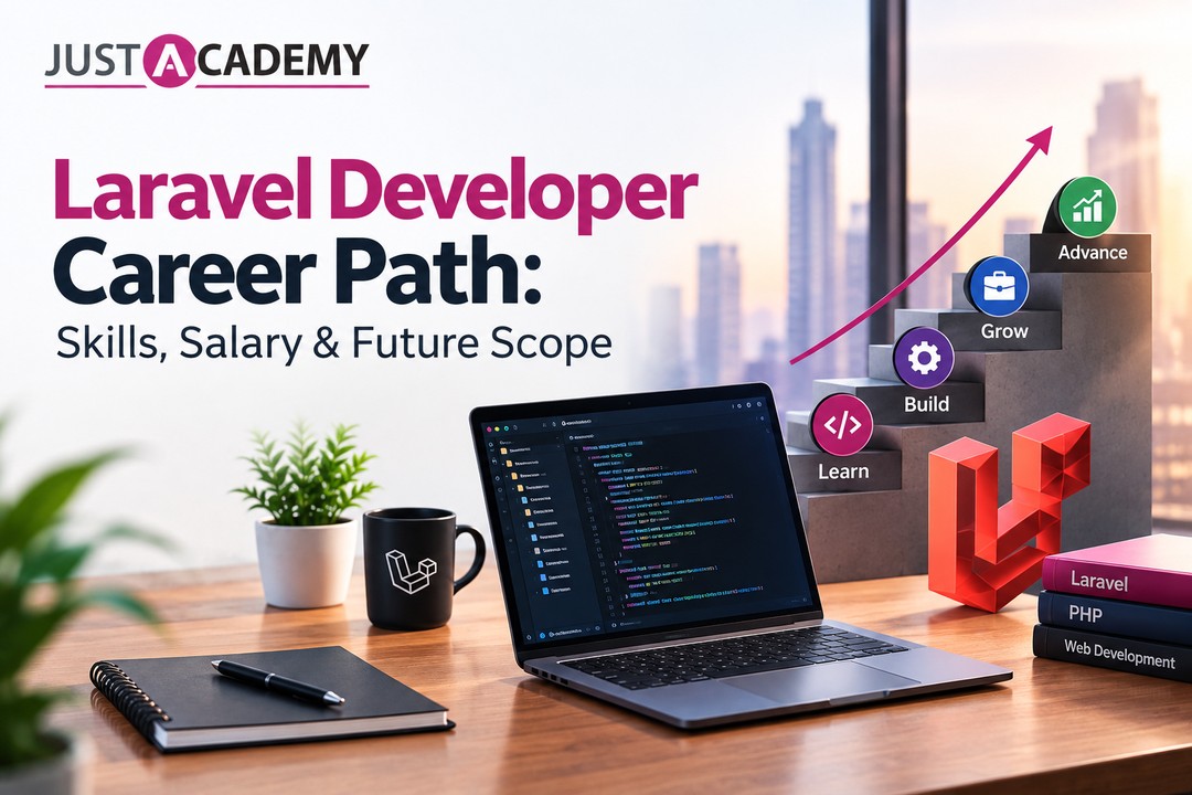 Laravel developer working on a PHP backend project with code editor open, representing the laravel developer career path
