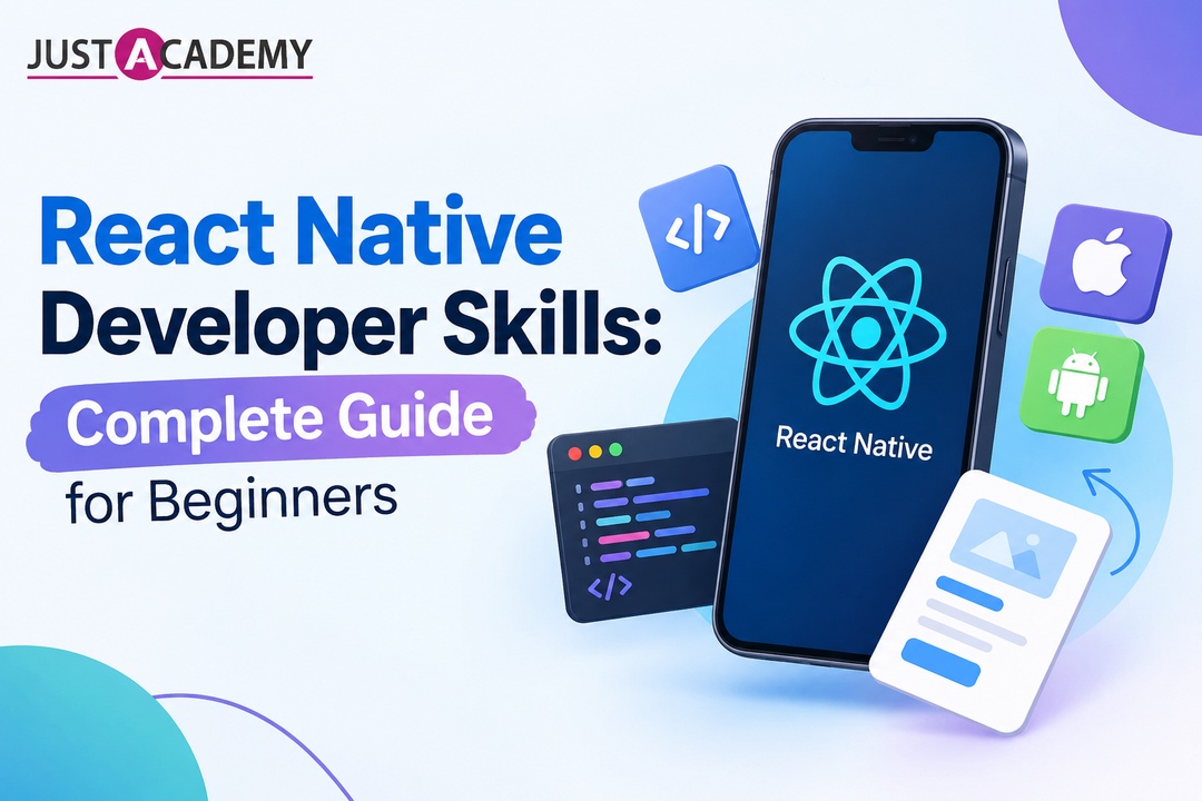 Beginner learning react native skills by building a react native mobile app on a laptop with a phone emulator beside it